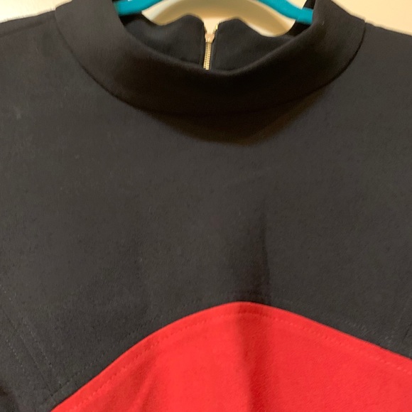 Brick Red/ Black Color Block A-line Dress - Picture 5 of 6